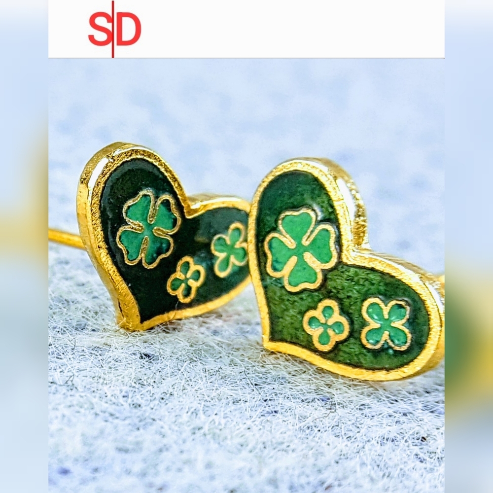 Solid Brass Cloissone (Enamel) Heart Shaped Stud Earring